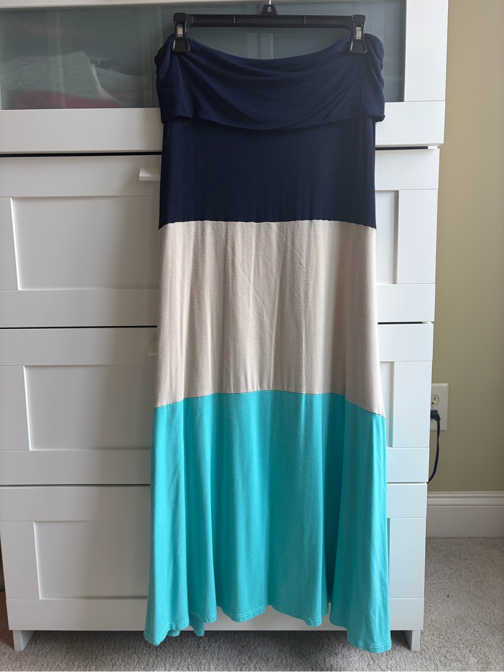 VENUS Navy, Cream & Turquoise Colorblock Maxi Skirt